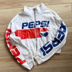 H&M Pepsi White Zip-Up Hoodie with Red & Blue Logo